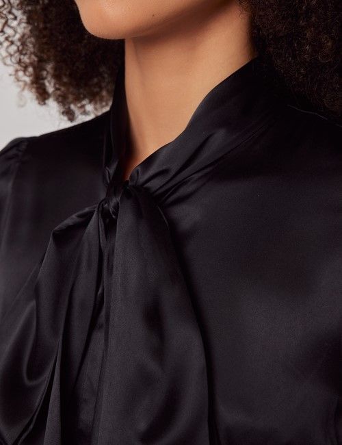 Black Satin Pussybow Blouse-preview