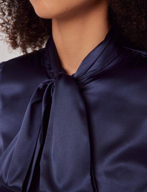 Navy Satin Pussybow Blouse-preview