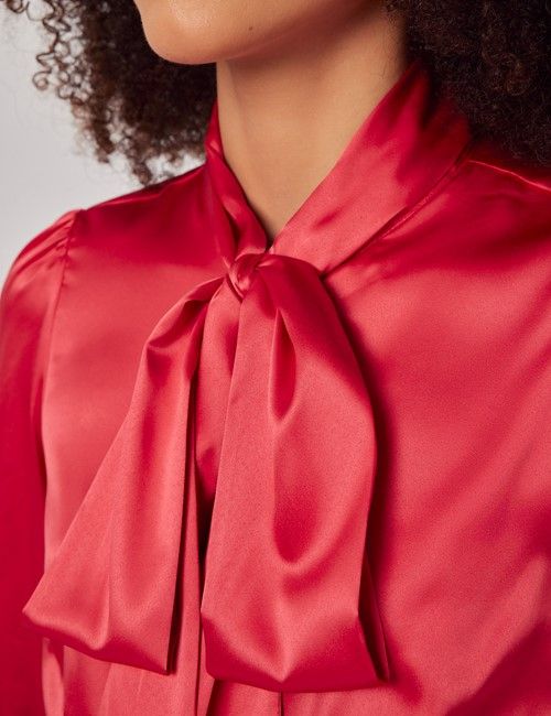Red Satin Pussybow Blouse-preview