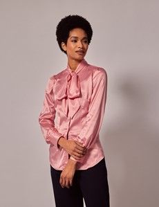 Coral Satin Pussybow Blouse-preview2