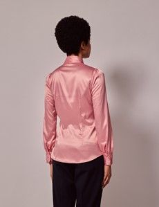 Coral Satin Pussybow Blouse-preview4