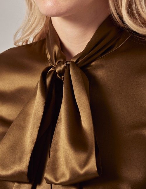 Olive Satin Pussybow Blouse-preview