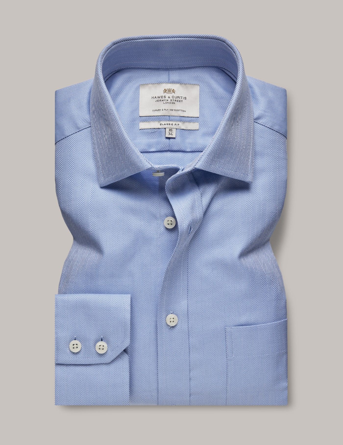 Classic Fit Blue Herringbone Shirt - Chest Pocket-preview