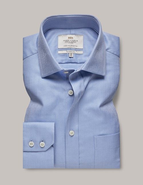 Blue Herringbone Classic Shirt - Breast Pocket-preview