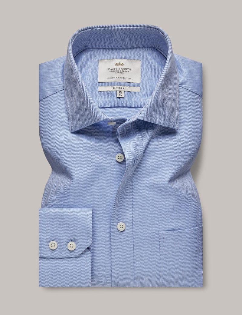 Classic Fit Blue Herringbone Shirt - Chest Pocket-preview