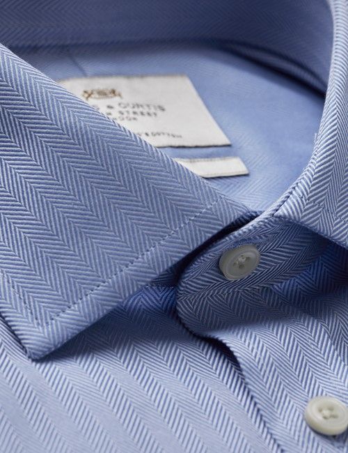 Blue Herringbone Classic Shirt - Breast Pocket