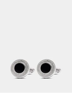 Black & Silver Textured Round Cufflinks