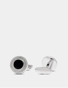 Black & Silver Textured Round Cufflinks