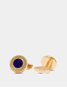 Blue & Gold Textured Round Cufflinks