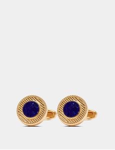 Blue & Gold Textured Round Cufflinks