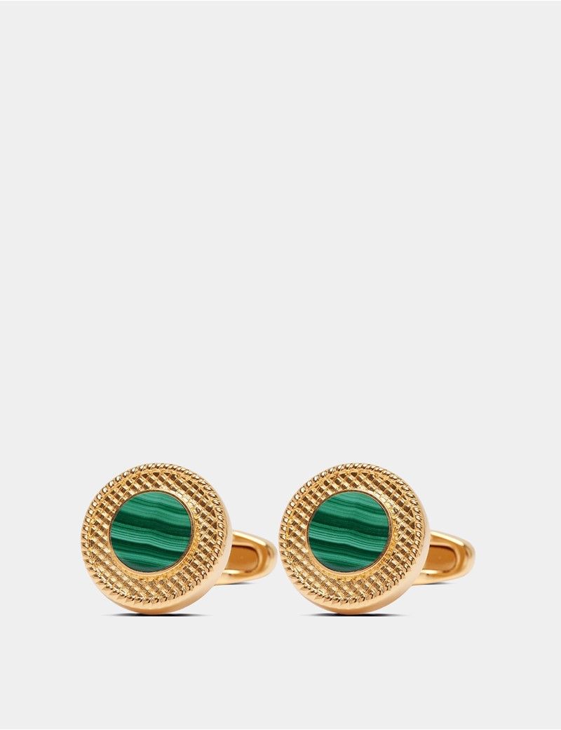 Green & Gold Textured Round Cufflinks