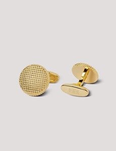 Gold Round Textured Cufflinks-preview1