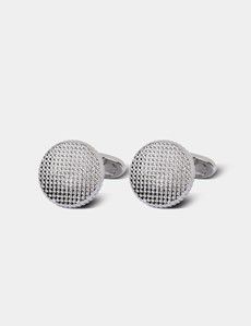 Silver Round Textured Cufflinks