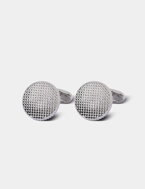 Silver Round Textured Cufflinks