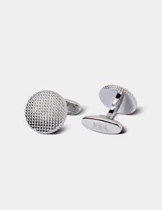 Silver Round Textured Cufflinks-preview1