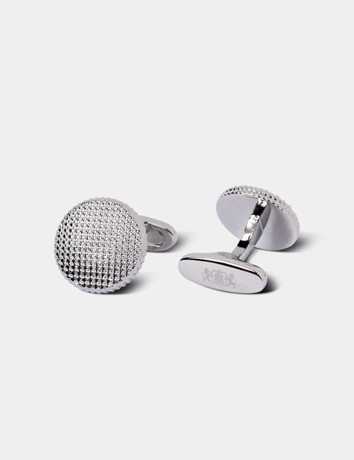 Silver Round Textured Cufflinks-preview