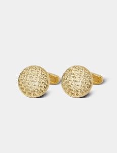 Gold Round Mesh Textured Cufflinks