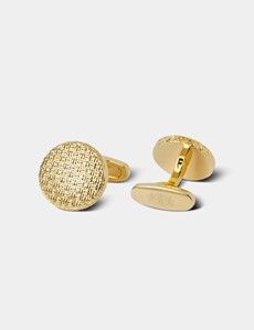 Gold Round Mesh Textured Cufflinks-preview1