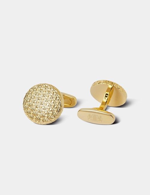Gold Round Mesh Textured Cufflinks-preview