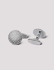 Silver Round Mesh Textured Cufflinks-preview1