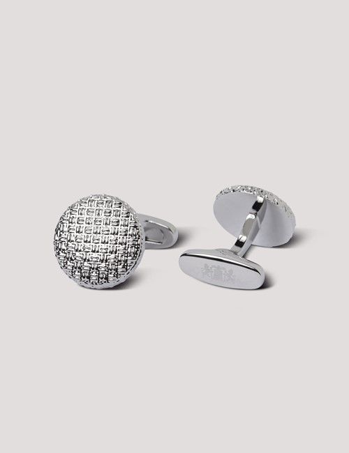 Silver Round Mesh Textured Cufflinks-preview