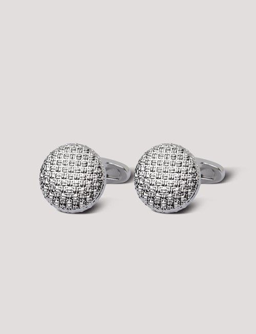 Silver Round Mesh Textured Cufflinks 