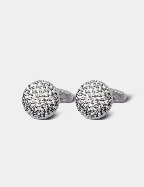 Silver Round Mesh Textured Cufflinks 