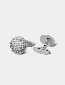 Silver Round Mesh Textured Cufflinks-preview1