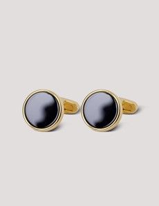 Gold Round Cufflinks - Black Onyx Detail