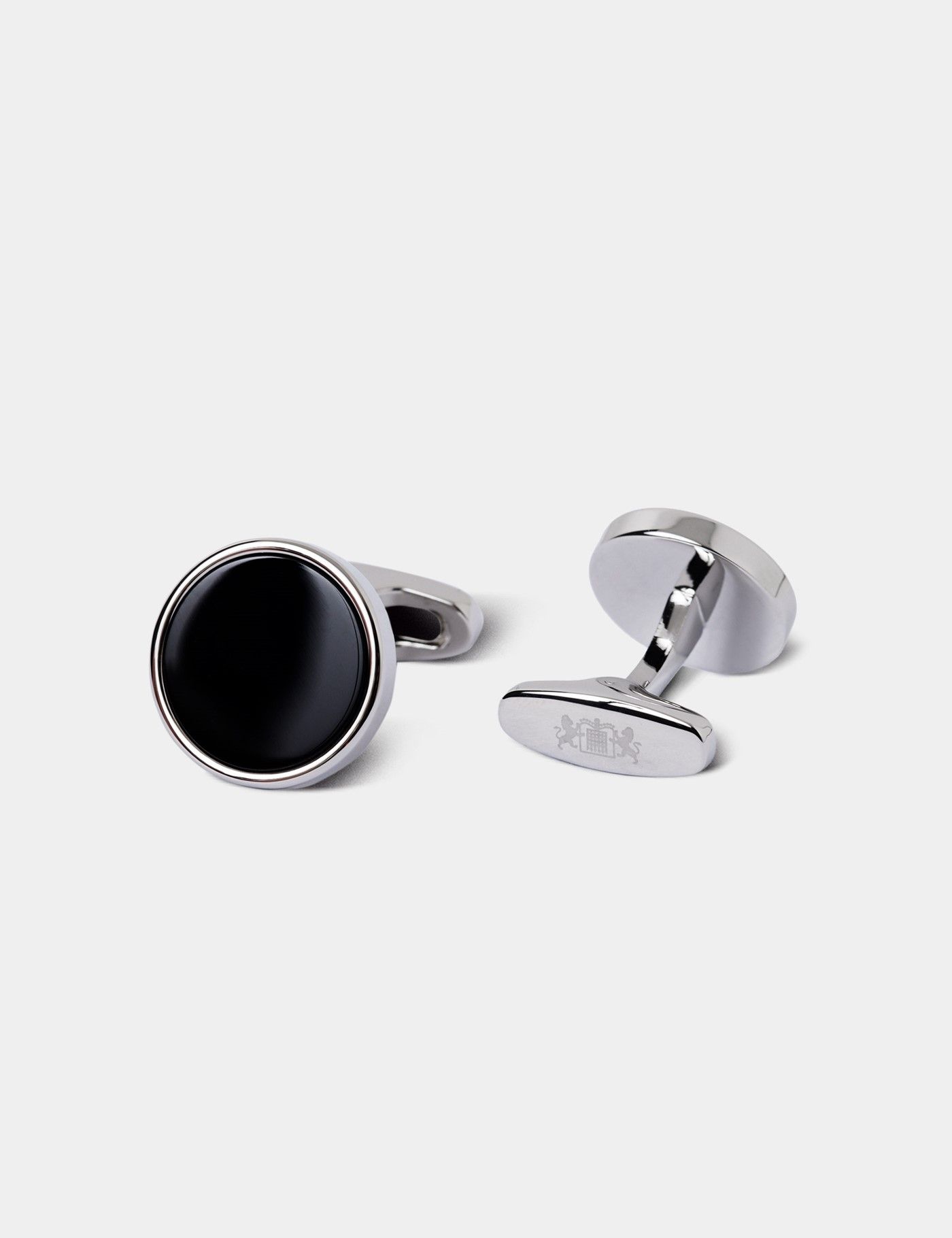 Silver Round Cufflinks - Black Onyx Detail-preview