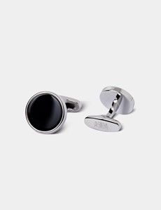 Silver Round Cufflinks - Black Onyx Detail-preview1