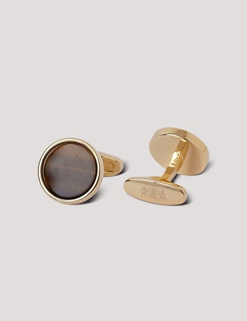 Gold Round Cufflinks - Tiger Eye Detail-preview