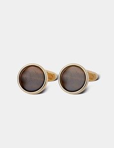 Gold Round Cufflinks - Tiger Eye Detail