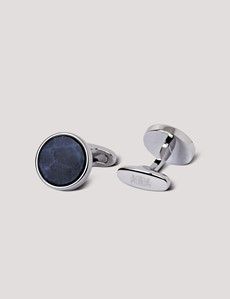 Silver Round Cufflinks - Sodalite Detail-preview1