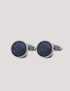 Silver Round Cufflinks - Sodalite Detail