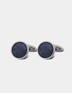 Silver Round Cufflinks - Sodalite Detail