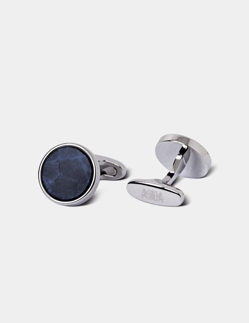Silver Round Cufflinks - Sodalite Detail-preview