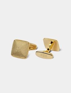 Gold Square Textured Cufflinks-preview1