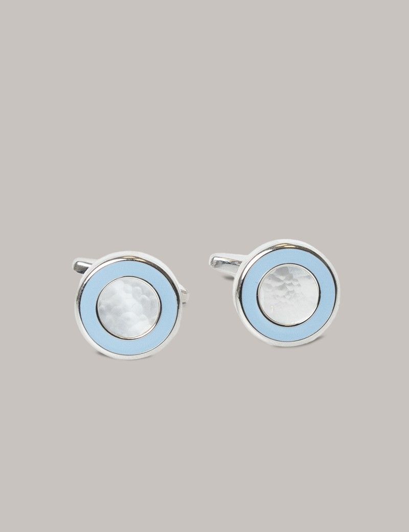 Men's Light Blue Round Cufflinks | Hawes & Curtis