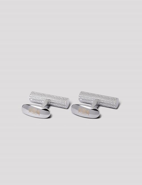 Silver Textured Barrel Cufflinks-preview