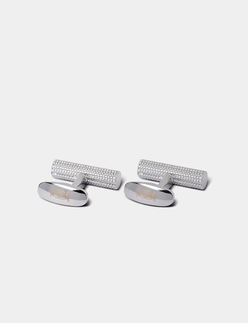 Silver Textured Barrel Cufflinks-preview