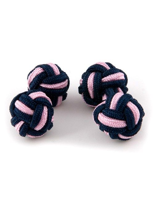 Navy & Light Pink Silk Knot Cufflinks