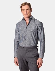 Slim Fit Grey & Navy Paisley Jacquard Curtis Shirt