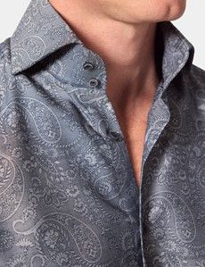 Slim Fit Grey & Navy Paisley Jacquard Curtis Shirt