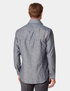 Slim Fit Grey & Navy Paisley Jacquard Curtis Shirt