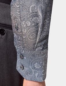 Slim Fit Grey & Navy Paisley Jacquard Curtis Shirt