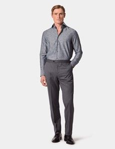 Slim Fit Grey & Navy Paisley Jacquard Curtis Shirt