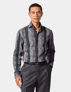 Slim Fit Grey & Green Stripe Jacquard Curtis Shirt