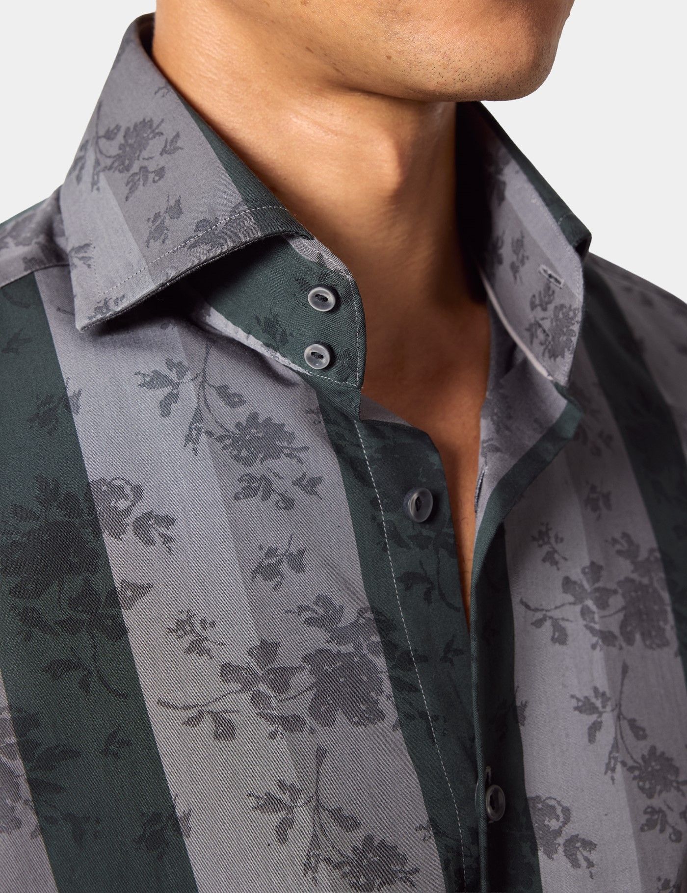 Slim Fit Grey & Green Stripe Jacquard Curtis Shirt-preview