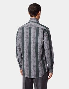 Slim Fit Grey & Green Stripe Jacquard Curtis Shirt